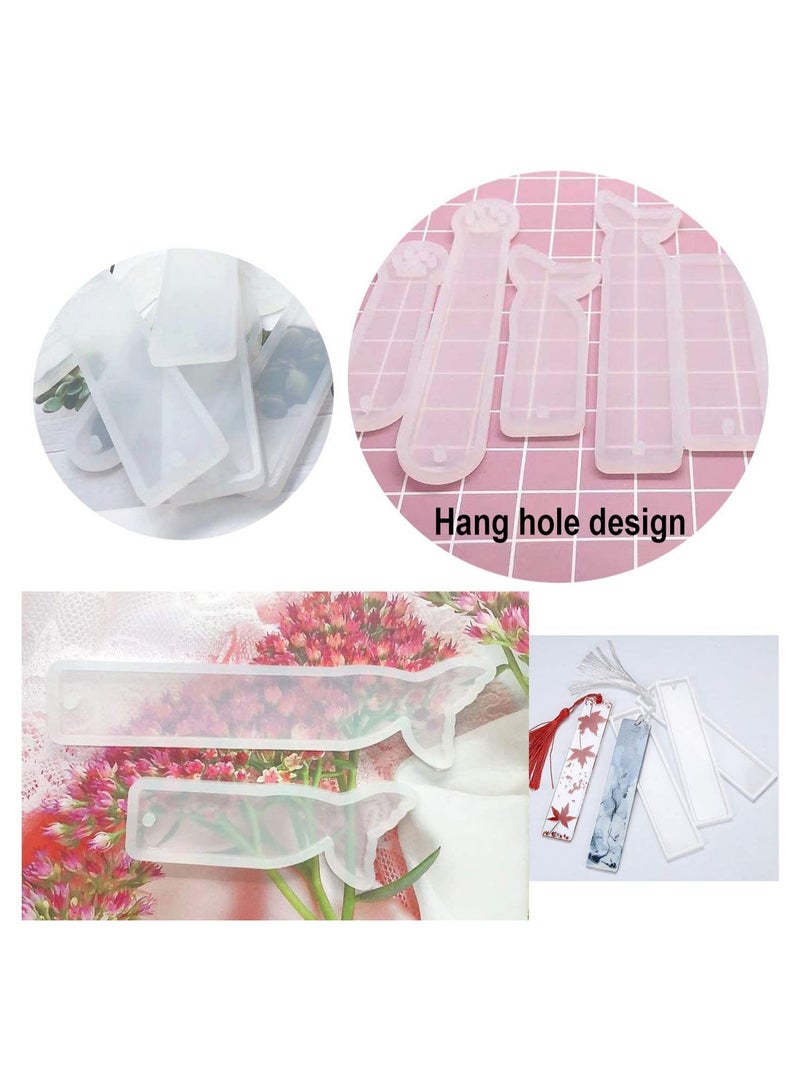 10 Pieces Silicone Bookmark Resin Mold DIY Bookmark Mould Epoxy Resin Casting Mold in 10 Cute Styles with 20 Pieces Random Color Tassels Craft, 20 Finger Cots and 1 Pcs Tweezers for DIY Craft - Image 4